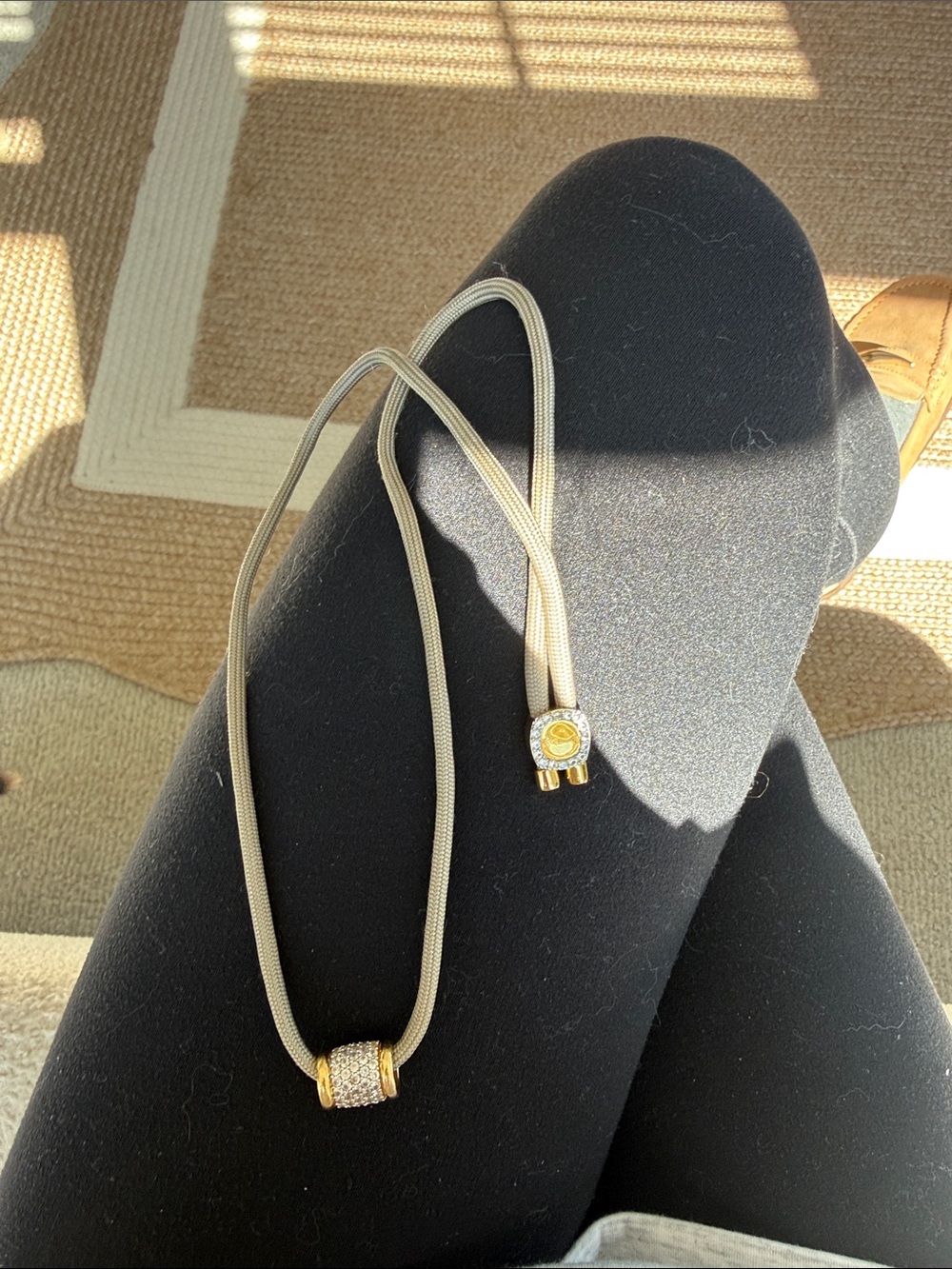 Dorsey paracord necklaceGold-Tone Pendant Necklace with Pavé Accent - Beige Cord